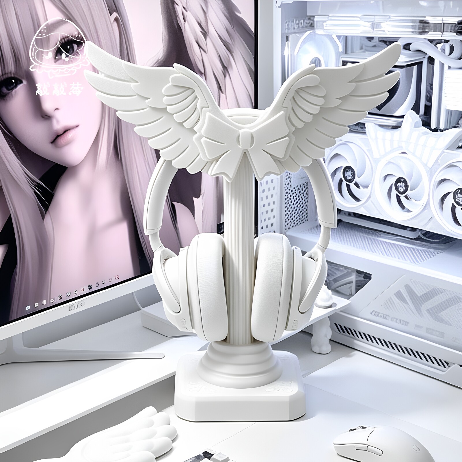 Gaming Accessories For Setup - Cute Angel Wing Headset Holder 3d