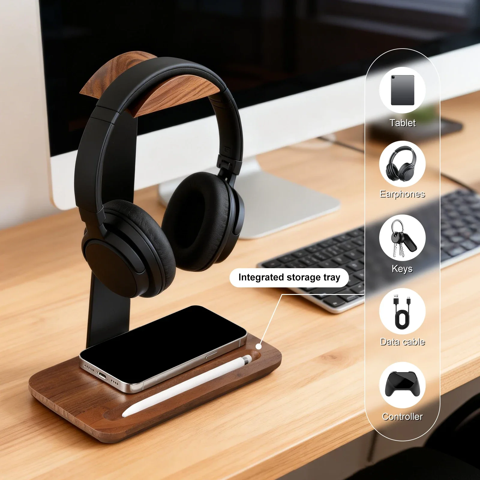 Universal Wood Headphone Stand - đánh giá và giá Gaming Accessories For Setup